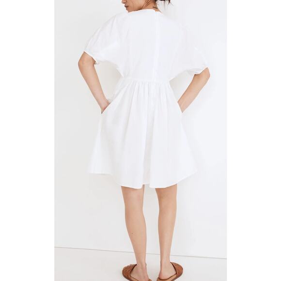 Madewell Sz Large V Neck Smocked Embroidered Poplin Cotton Summer Mini Dress NWT - Picture 8 of 10